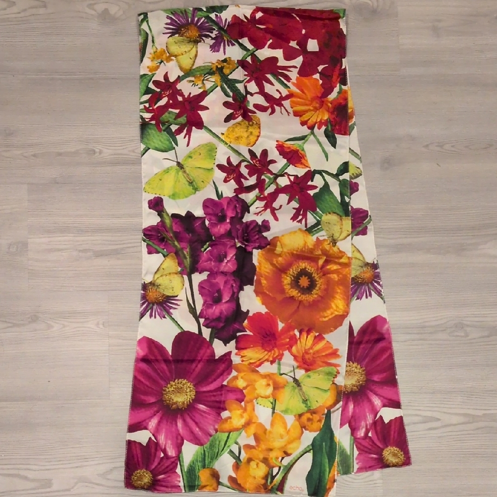 Echo Silk Vibrant Yellow and Green Floral Scarf